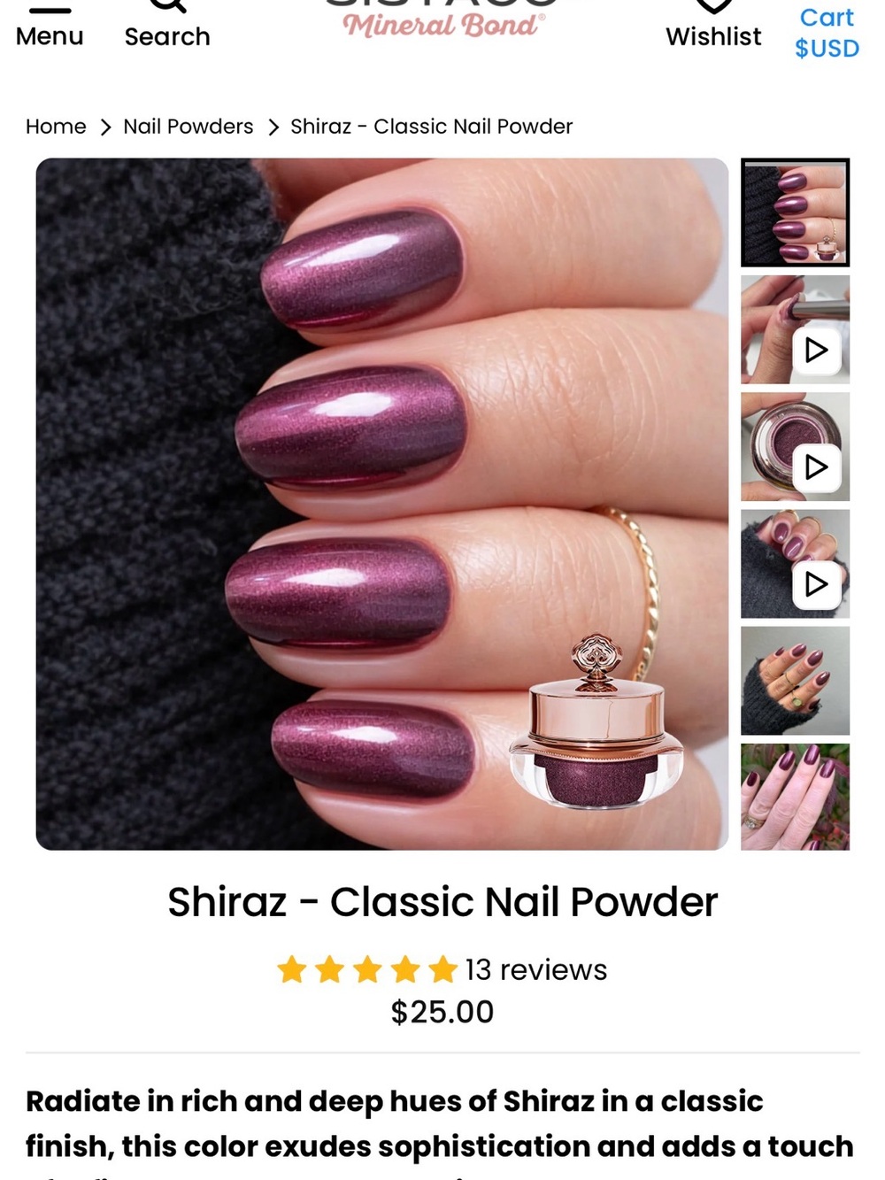 Sistaco Shiraz Classic Nail Powder - Deep Shimmer Plum